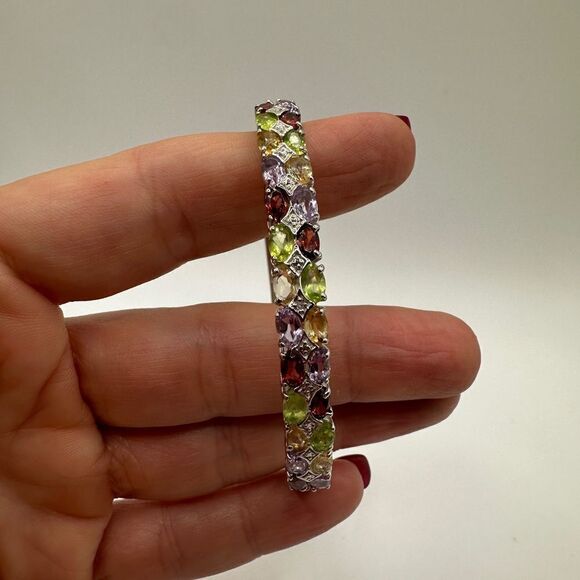 Stunning multi-gemstone and stamped .925 bangle bracelet! - Picture 6 of 7